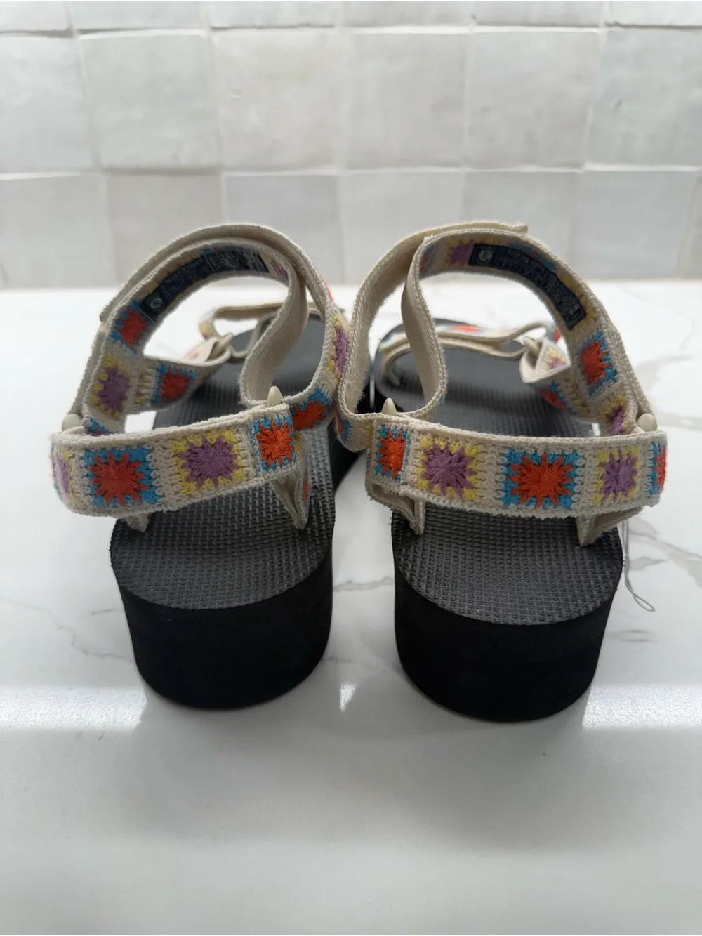 NWOT Teva Women's Cream platform Sandals with Colorful Embroidered Accents - Picture 3 of 4
